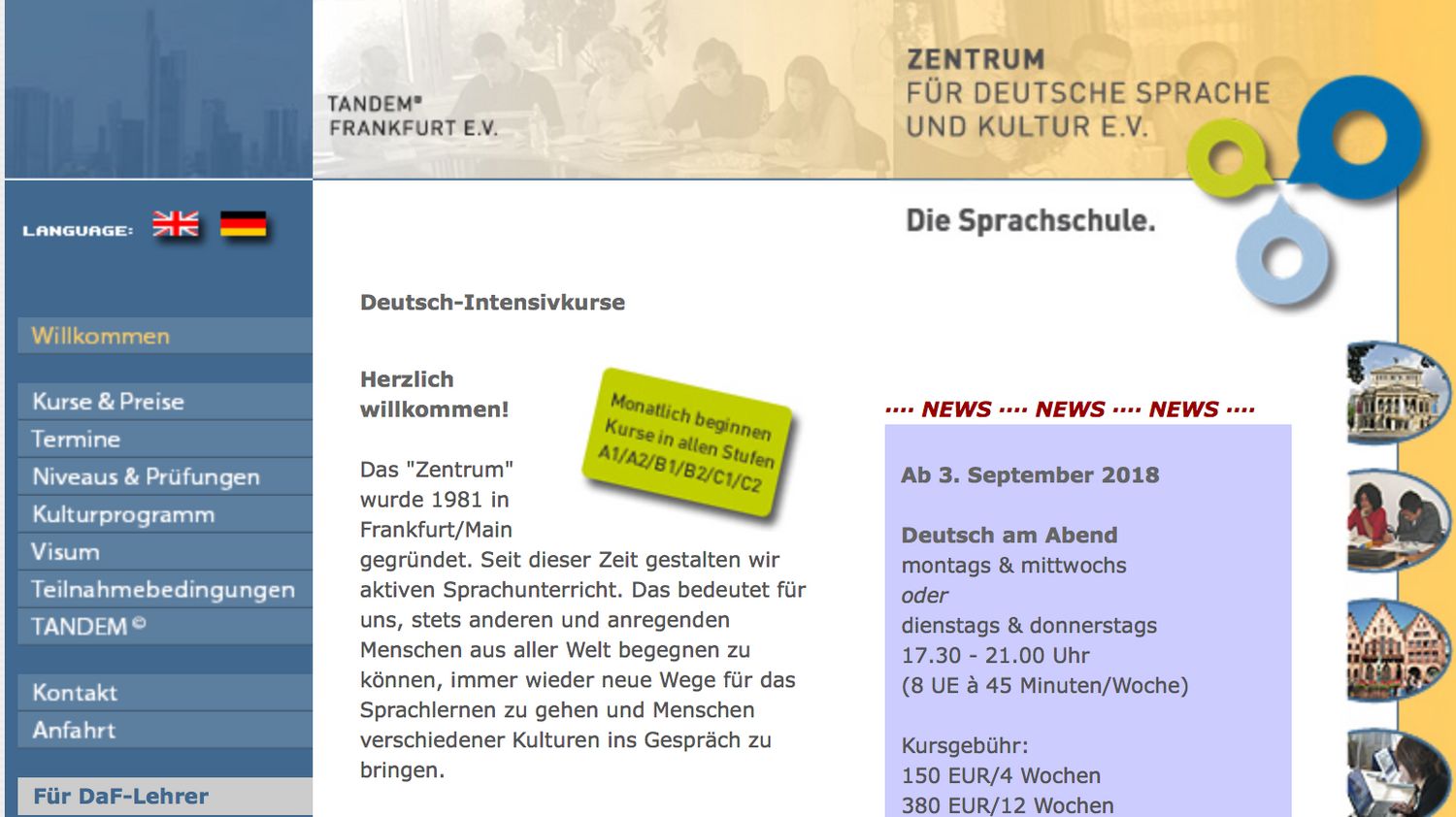 Сайт школы Zentrums für deutsche Sprache und Kultur e.V.